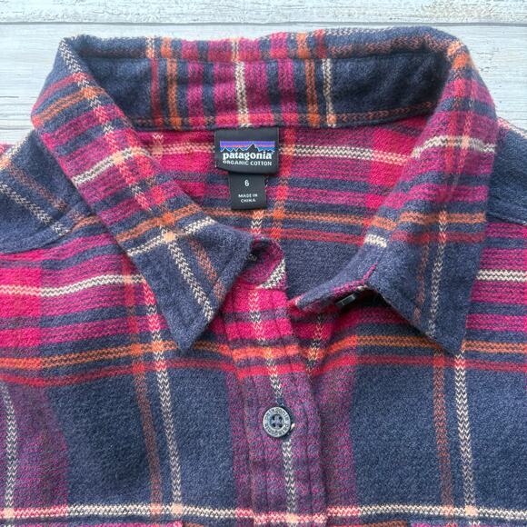 Patagonia Fjord Plaid Flannel Shirt Sz 6 Red Button Up Organic Cotton Gorpcore - Picture 6 of 11